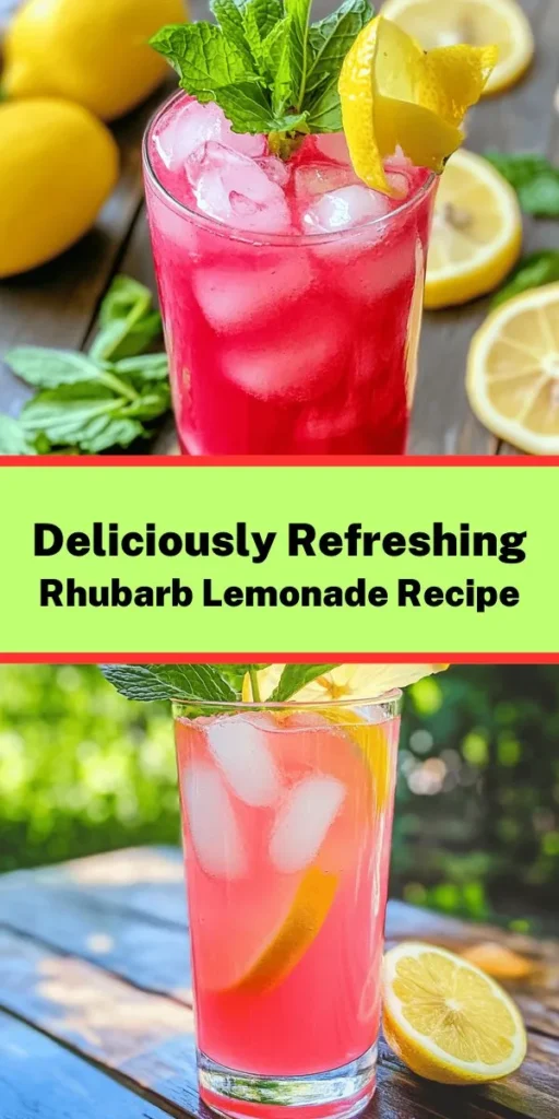 Quench your thirst with this delightful Refreshing Rhubarb Lemonade! Perfect for hot days, this vibrant drink combines homemade rhubarb syrup with fresh lemon juice for a sweet and tangy flavor. It's easy to make with just a few ingredients and is sure to impress your friends and family. Just mix, chill, and serve over ice, garnished with lemon slices and mint leaves. Enjoy a glass of summer in every sip with this delicious lemonade recipe!