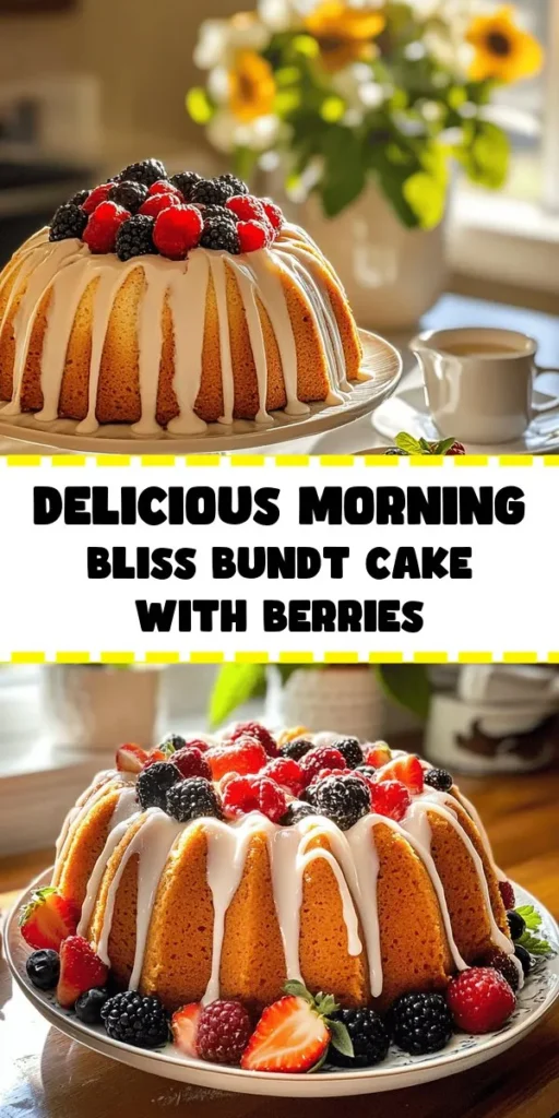 Start your day with a slice of Morning Bliss Bundt Cake! This delightful recipe combines the warmth of cinnamon and nutmeg with fresh mixed berries and the heartiness of rolled oats for a perfect breakfast treat. With a simple glaze drizzled on top, each bite is a sweet morning indulgence. Plus, it's easy to make in just over an hour! Ideal for brunch gatherings or a cozy morning at home, this cake will brighten your day. Try it today!