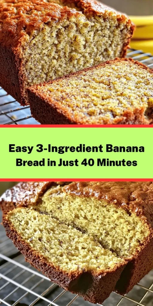 Looking for a quick and easy banana bread recipe? Try this 3-ingredient banana bread that’s both delicious and simple! Just mash ripe bananas, mix in self-rising flour and sugar, then bake for 25-30 minutes. It's perfect for breakfast or a snack! With minimal prep time and only a few ingredients, you'll have a comforting loaf ready to enjoy in no time. Satisfy your sweet tooth with this delightful treat!