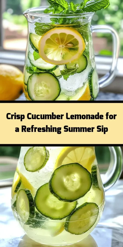 Quench your thirst with this refreshing cucumber lemonade that's perfect for warm days! Made with fresh cucumber, zesty lemon juice, and a hint of mint, this easy recipe takes just 10 minutes to prep. Blend, strain, and chill for maximum flavor before serving over ice. Garnish with lemon and cucumber slices for a beautiful touch. Ideal for picnics, parties, or a refreshing treat at home. Enjoy a sip of summer in every glass!
