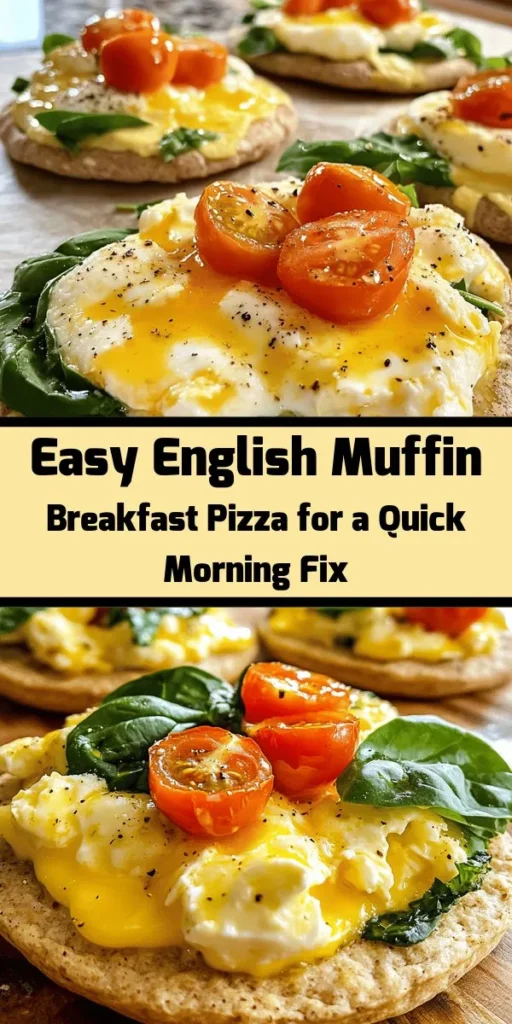 Start your day right with this English Muffin Breakfast Pizza! It's a fun and easy way to enjoy breakfast that combines whole wheat English muffins, fluffy eggs, and gooey mozzarella cheese. With fresh spinach, cherry tomatoes, and optional breakfast sausage or turkey bacon, it’s a tasty and satisfying meal. Ready in just 25 minutes, this recipe is perfect for brunch or a busy morning. Don’t forget the fresh basil on top for extra flavor!