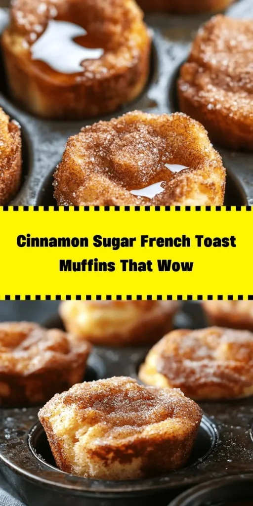 Indulge in these delightful Cinnamon Sugar French Toast Muffins, perfect for breakfast or brunch! Made with thick slices of bread soaked in a rich custard of eggs, milk, and vanilla, these muffins are baked to golden perfection and topped with a delicious cinnamon-sugar crumble. They're easy to make and full of flavor, making them a crowd favorite. Serve warm with syrup or fresh fruit for a sweet treat your family will love!