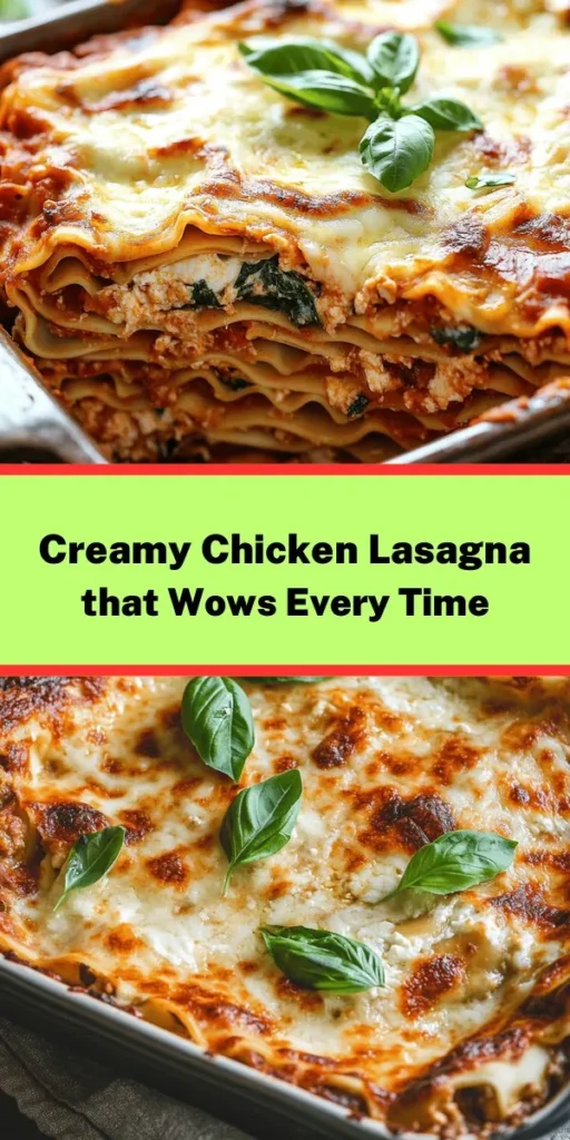 Indulge in the ultimate comfort food with this creamy chicken lasagna delight! Layers of tender lasagna noodles, shredded chicken, creamy ricotta, and gooey mozzarella are elevated with fresh spinach and a velvety white sauce. Perfect for family dinners or gatherings, this dish is simple to prepare and full of flavor. Bake to golden perfection and garnish with fresh basil for a delicious meal that will have everyone coming back for seconds. Enjoy!