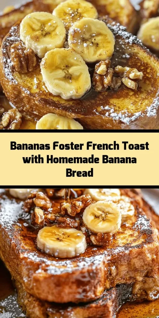 Indulge in a delightful twist on breakfast with this Bananas Foster French Toast made from homemade banana bread! Start by baking a moist banana bread with ripe bananas and a hint of cinnamon. Then, whip up a rich Bananas Foster topping, featuring caramelized bananas and a splash of dark rum for that extra flair. Serve the crispy french toast warm, drizzled with the luscious sauce and topped with nuts. Perfect for weekend brunch!