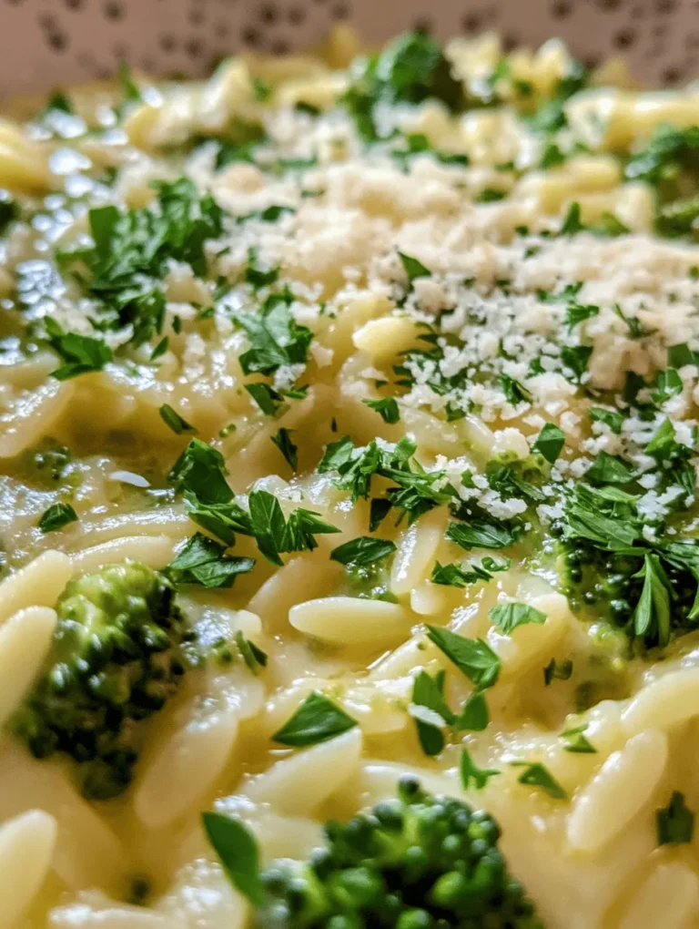 In the realm of comfort food, few dishes can rival the hearty satisfaction of a warm, creamy pasta dish. Enter Broccoli Cheese Orzo Delight—a delightful combination of tender broccoli, rich cheese, and the unique texture of orzo pasta. This dish not only serves as a comforting meal but also brings a nutritious twist to your dining table. Packed with vitamins and minerals, broccoli and cheese complement each other perfectly, creating a symphony of flavors that both kids and adults will adore.