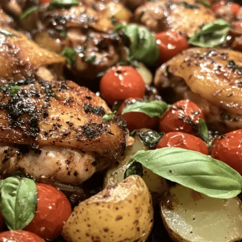 Savory Italian Chicken & Potatoes is a meal that warms the heart and satisfies the soul, making it a cherished dish in family kitchens and festive gatherings alike. This delightful recipe combines tender chicken thighs, creamy baby potatoes, and juicy cherry tomatoes, all infused with aromatic herbs and spices that echo the warmth of Italian cuisine. The easy preparation method ensures that even novice cooks can create this dish, making it an ideal choice for family dinners or special occasions.