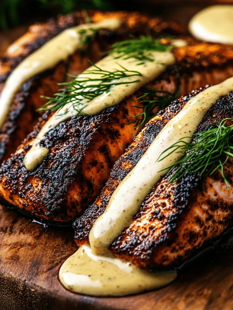 If you're looking to elevate your dinner game with a dish that's as vibrant as it is delicious, look no further than Sizzling Blackened Salmon with Creamy Dijon Delight. This culinary masterpiece combines the bold flavors of blackened salmon with a rich, creamy sauce that is sure to tantalize your taste buds. Not only does this dish boast a striking visual appeal—featuring a crispy, charred exterior and a luscious drizzle of creamy sauce—but it also offers a delightful symphony of flavors, balancing the smoky heat from the spices with the tangy richness of Dijon mustard.