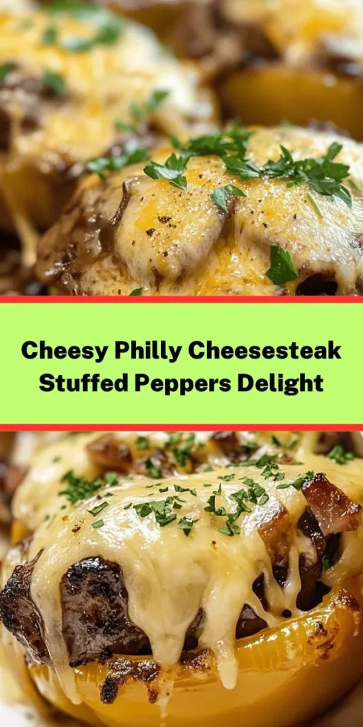 Transform your dinner with these Philly Cheesesteak Loaded Stuffed Peppers! Packed with juicy ribeye steak, sautéed onions, mushrooms, and a blend of gooey provolone and cheddar cheeses, this dish is bursting with flavor. Easy to prepare, simply hollow out bell peppers, stuff them with the savory mixture, and bake until melted perfection. Perfect for a family meal or impressive enough for guests, this recipe is sure to become a favorite!