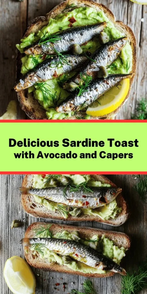 Discover the perfect blend of flavors with these Savory Sardines on Whole Grain Toast! This quick and easy recipe is ideal for a nutritious breakfast, brunch, or light lunch. With creamy avocado, zesty lemon, and the heartiness of sardines, each bite is packed with protein and healthy fats. Top it off with capers and fresh herbs for an extra burst of flavor, and feel free to add a kick with red pepper flakes. Enjoy in just 15 minutes!