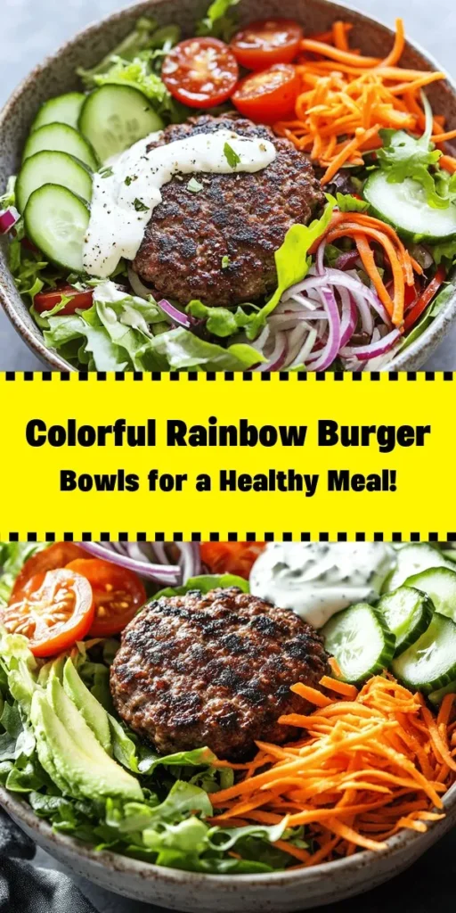 Brighten up your mealtime with this delicious Rainbow Burger Bowl! Packed with lean turkey or beef patties, fresh mixed greens, and a variety of vibrant veggies like avocados, tomatoes, and carrots, this bowl is both healthy and satisfying. Drizzled with a tangy Greek yogurt dressing, it's perfect for a quick lunch or dinner. Easy to prepare in just 30 minutes, this recipe will add a pop of color to your table and delight your taste buds!