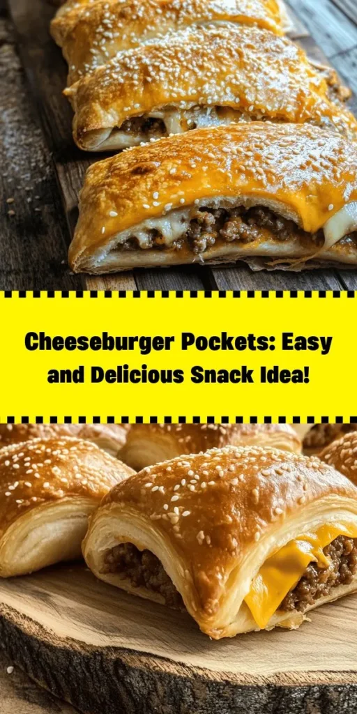 Make mealtime fun with these delicious cheeseburger pockets! Packed with seasoned ground beef, melted cheddar cheese, and your favorite condiments, these tasty bites are perfect for any occasion. Simply fill crescent roll dough with the savory filling, seal them up, and bake until golden. In just 30 minutes, you can serve up a crowd-pleasing snack that’s easy to make and even easier to enjoy. Don't forget to dip them in extra ketchup or mustard!