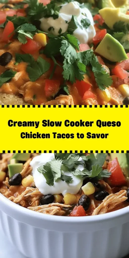 Dig into these delicious Slow Cooker Queso Chicken Tacos for a meal that's both comforting and easy! With tender chicken thighs simmered with tomatoes, black beans, and corn, then blended with cream cheese and cheddar for a cheesy delight, these tacos are a hit! Just toss everything in the slow cooker and let it work its magic. Customize with your favorite toppings like avocado and jalapeños. Perfect for a busy weeknight or your next gathering!