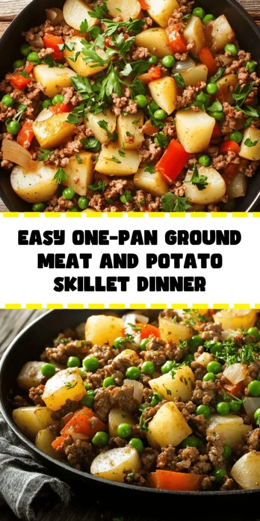 Discover the simplicity of meal prep with this One-Pan Ground Meat and Potato Skillet. Perfect for busy nights, this dish features tender potatoes, savory ground meat, bell peppers, and peas, all cooked together to create a flavorful, hearty meal in just one pan! With just a few ingredients and easy steps, you can serve up a delicious dinner for the whole family in about 40 minutes. Don’t forget to garnish with fresh parsley for that extra pop!