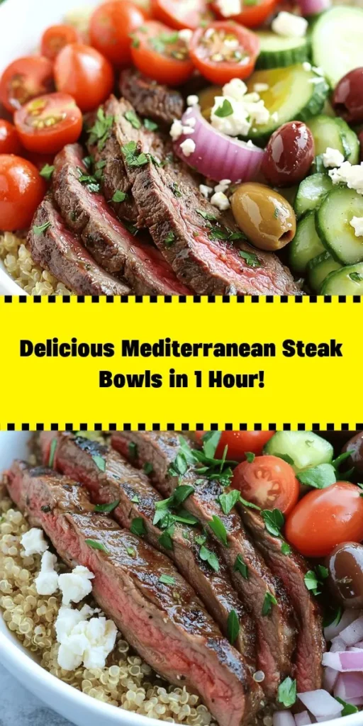 Savor the flavors of the Mediterranean with these delicious Steak Bowls! Featuring marinated flank steak grilled to perfection, fluffy quinoa, and vibrant veggies like cherry tomatoes and cucumbers, this dish is both healthy and satisfying. Topped with crumbled feta and fresh parsley, each bowl is a feast for the eyes and palate. Perfect for a quick weeknight dinner or meal prepping for the week ahead. Dive into this wholesome, flavor-packed recipe!