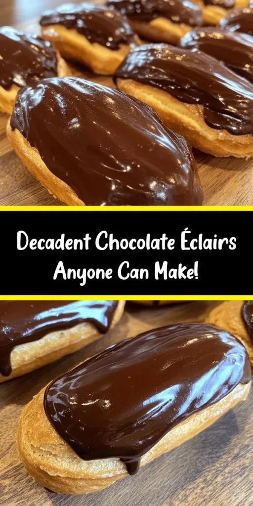 Indulge in these irresistible homemade chocolate éclairs that are sure to impress! With a perfectly puffed choux pastry filled with creamy, rich pastry cream and topped with a decadent chocolate glaze, these treats are the ultimate dessert delight. The recipe is simple and breaks down each step, making it easy to create these classic French delicacies right in your kitchen. Perfect for special occasions or just because! Enjoy your sweet creation and savor every bite!