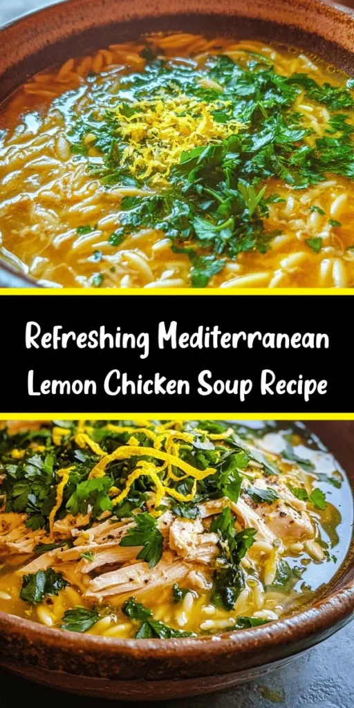Discover a delightful Mediterranean Lemon Chicken Soup that brings vibrant flavors and comfort in every bowl! This easy-to-follow recipe combines tender chicken, fresh vegetables, and zesty lemon with orzo pasta and baby spinach for a nourishing meal. Perfect for cozy evenings or sharing with loved ones, this soup is ready in under an hour and makes 6-8 servings. Garnish with fresh parsley for the perfect finishing touch! You'll love this refreshing twist on a classic.