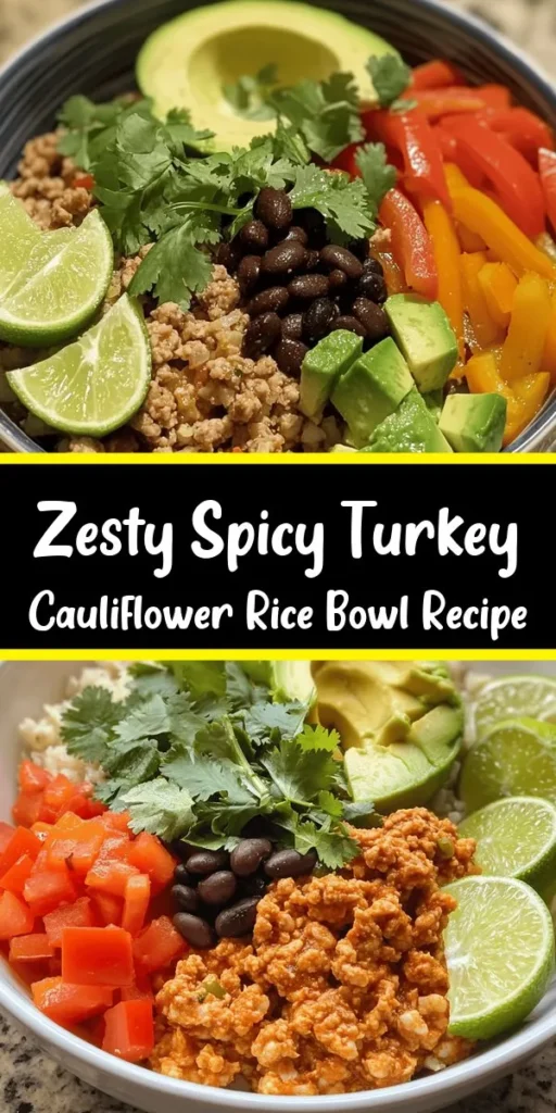 Looking for a healthy and flavorful meal? Try this Spicy Turkey Cauliflower Rice Bowl! Packed with lean ground turkey, vibrant veggies, and seasoned to perfection with taco spices, this dish is not only quick to make but also satisfying. It’s filled with protein, fiber, and lots of flavor. Top it off with avocado and fresh cilantro for an extra boost. Perfect for a weeknight dinner or meal prep! Enjoy every spicy bite!