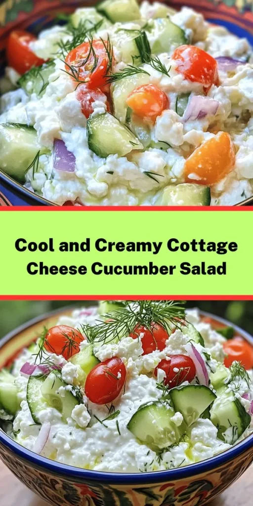 Discover the perfect summer dish with this Refreshing Cottage Cheese and Cucumber Salad! With creamy cottage cheese, crisp cucumbers, juicy cherry tomatoes, and a hint of dill, this salad is a delightful blend of flavors. Toss in a splash of olive oil and lemon juice for an extra zing. It’s easy to make and can be prepped in just 15 minutes. Serve it chilled for a light lunch or a side dish at your next gathering. Enjoy the taste of freshness!