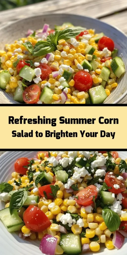 Brighten up your summer meals with this delightful Sunny Summer Corn Salad! Featuring fresh corn, juicy cherry tomatoes, crisp cucumbers, and aromatic basil topped with creamy feta, this salad is a burst of flavor in every bite. Tossed in a light dressing of olive oil and apple cider vinegar, it's the perfect side dish or light meal. Ready in just 20 minutes, it’s a simple way to enjoy the tastes of summer. Serve chilled and savor the season!