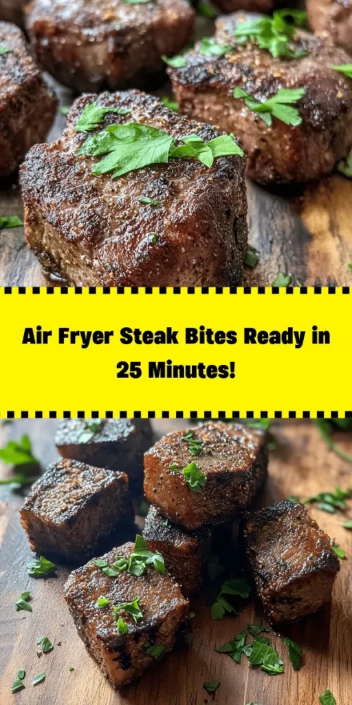 Indulge in these Sizzling Air Fryer Steak Bites for a quick and satisfying meal! Tender cubes of flank steak or sirloin are marinated in a savory blend of spices and Worcestershire sauce, then air-fried to perfection. With just 15 minutes of prep and 10 minutes of cooking, this dish is perfect for weeknight dinners or entertaining. Serve with fresh parsley for a pop of color and enjoy the delicious flavors in every bite!