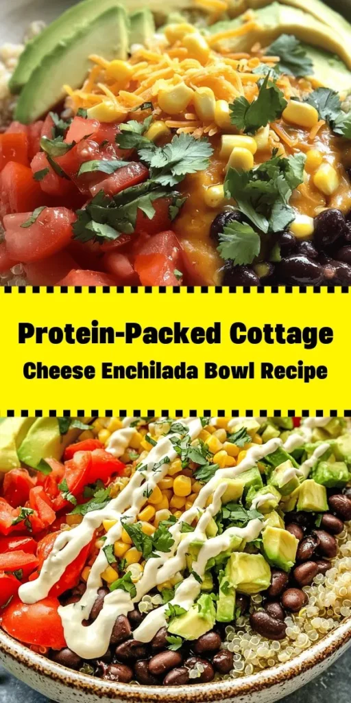 Elevate your weeknight dinner with this High Protein Cottage Cheese Enchilada Bowl! Packed with wholesome ingredients like black beans, corn, and quinoa, it's as nutritious as it is delicious. The creamy cottage cheese base and gooey melted cheese create a comforting dish that's perfect for meal prep or a family feast. Topped with fresh avocado and cilantro, this bowl is a delightful explosion of flavors. Ready in just 45 minutes, it's a healthy recipe you’ll love!