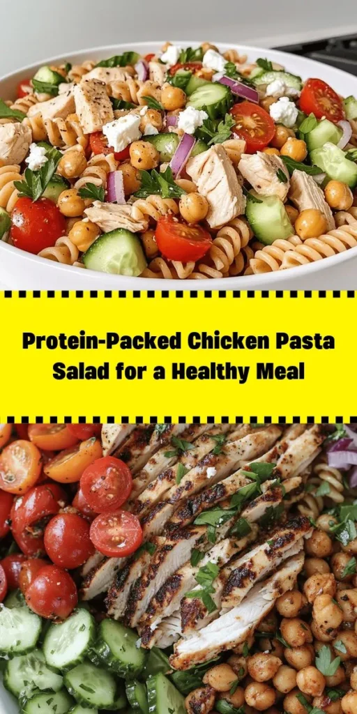 Looking for a nutritious meal that's packed with flavor? Try this high protein chicken pasta salad! With whole wheat pasta, diced chicken, fresh veggies, and a zesty dressing, this dish is perfect for lunch or a light dinner. Toss in roasted chickpeas for an added crunch and feta cheese for a creamy touch. Quick to make and easy to customize, this salad can be enjoyed cold or at room temperature. Delicious and healthy in every bite!