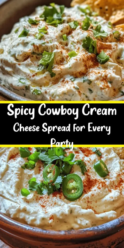 Elevate your snacking game with this Cowboy Pickled Jalapeño Cream Cheese Spread! This creamy, zesty delight combines softened cream cheese, sour cream, and sharp cheddar with finely chopped pickled jalapeños for a perfect kick. Flavored with garlic, onion powder, and smoked paprika, it's an easy, crowd-pleasing appetizer. Serve it chilled with crackers or veggies for a tasty treat that’s ready in just over an hour. Perfect for parties or game day!