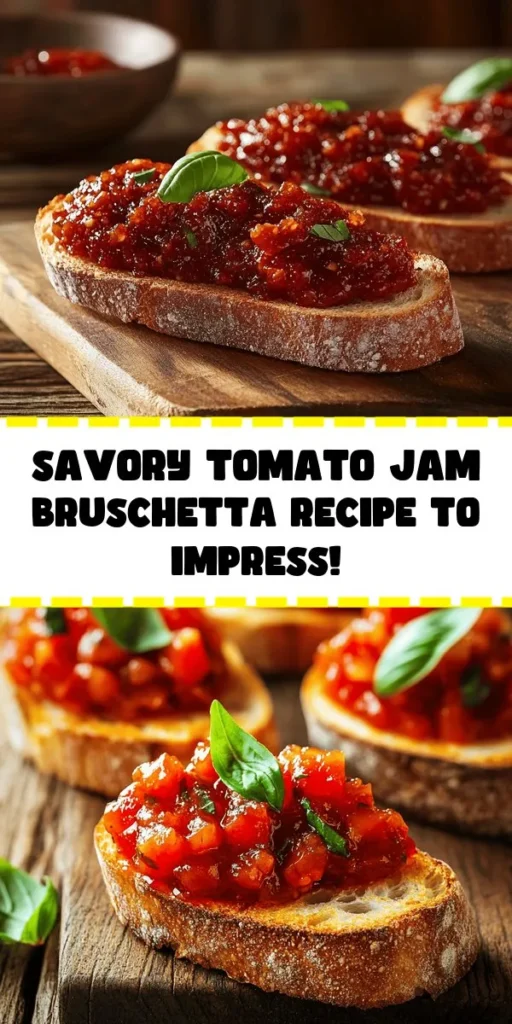 Elevate your appetizer game with this delicious Tomato Jam Bruschetta. With ripe tomatoes, sweet brown sugar, and tangy balsamic vinegar simmered to perfection, this homemade jam is the star of the show. Spread it over crispy, golden baguette slices brushed with olive oil, and top with fresh basil for a burst of flavor. Perfect for gatherings or a cozy night in, this dish combines simplicity and taste beautifully! Enjoy the warmth and delight in every bite.