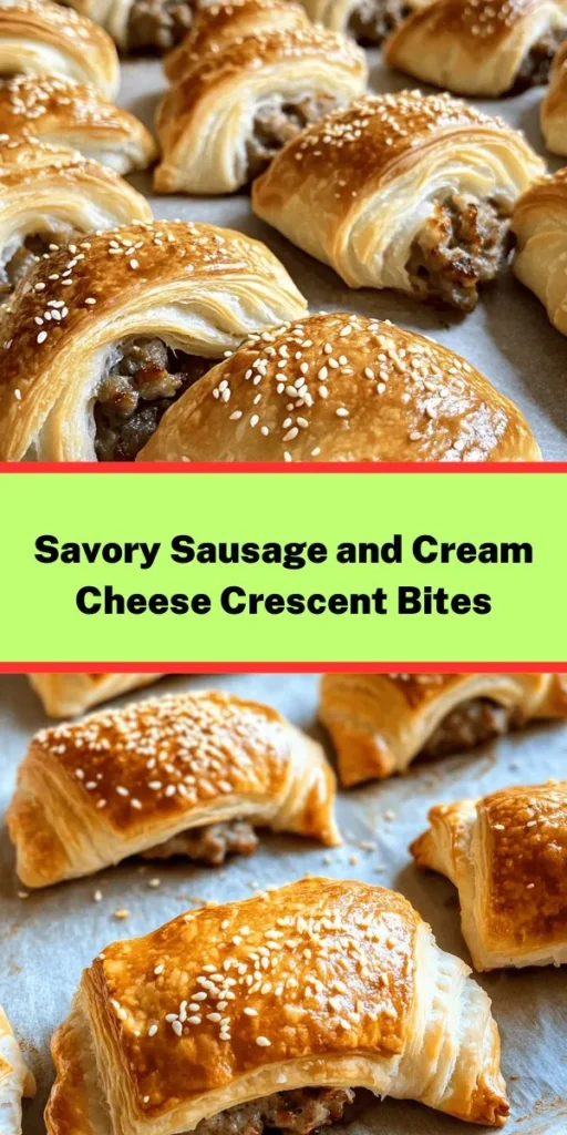 Indulge in these Savory Sausage Cream Cheese Crescents, perfect for any gathering! Made with flavorful breakfast sausage, creamy concoction of cream cheese, garlic, and green onions, all wrapped in flaky crescent dough. Simply cook the sausage, mix your filling, fill the dough, and bake until golden. In just 30 minutes, you'll have a warm, delicious snack or appetizer that everyone will love! Perfect for brunches, parties, or game day!