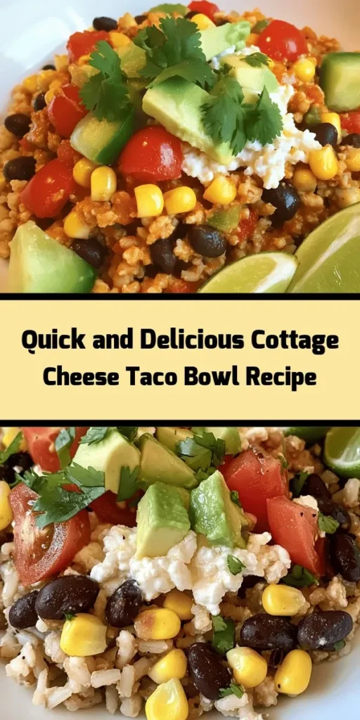 Try this delicious Easy Cottage Cheese Taco Bowl for a quick and nutritious meal! Packed with protein from cottage cheese and black beans, it's perfect for lunch or dinner. With fresh veggies like cherry tomatoes, avocado, and bell peppers, plus spices for flavor, this bowl is as colorful as it is tasty. Customize it with brown rice or cauliflower rice for a low-carb option. Ready in just 10 minutes, enjoy a vibrant dish topped with cilantro and lime!