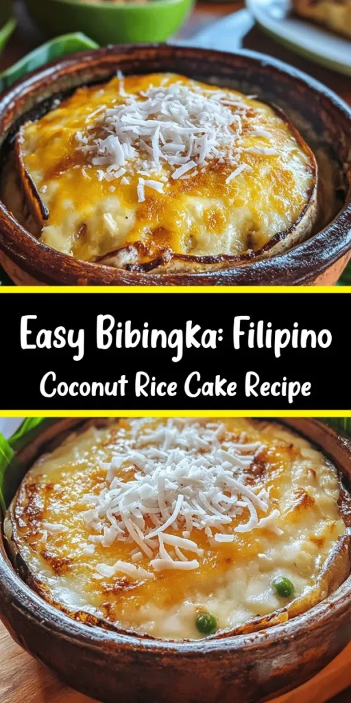 Indulge in the delightful flavors of Bibingka, a traditional Filipino rice cake that’s perfect for any occasion! With just a handful of ingredients like rice flour, coconut milk, and cheese, this easy recipe delivers a warm, sweet treat with a hint of savory goodness. Bake it in a banana leaf-lined dish for an authentic twist. Enjoy it warm, topped with fresh coconut or a drizzle of coconut milk. Perfect for sharing with family and friends!