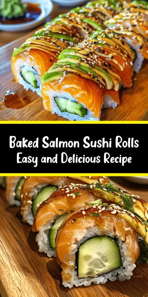 Unlock a new favorite dish with this Baked Salmon Sushi Delight! This easy-to-follow recipe combines fluffy sushi rice, fresh salmon, creamy avocado, and crunchy cucumber, all wrapped in nori. Perfect for sushi lovers, this dish is baked to perfection for a simple twist on traditional rolls. Ideal for family dinners or impressing guests, serve it with pickled ginger and wasabi for an authentic touch. Get ready to roll into flavor paradise!