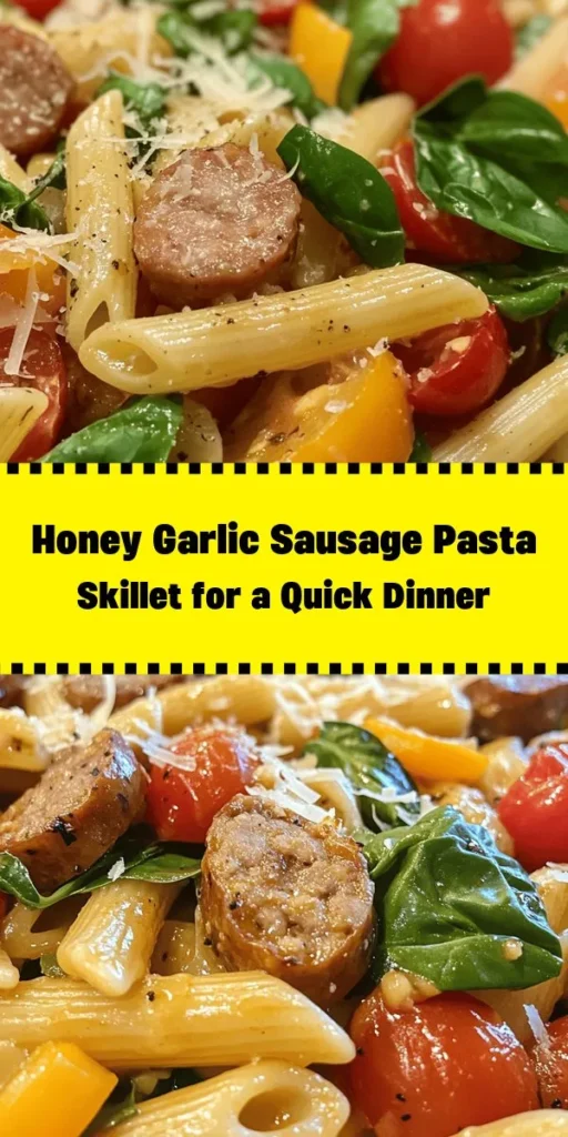 Elevate your weeknight dinner with this Sticky Honey Garlic Sausage Pasta Skillet! This delicious dish combines al dente penne pasta, savory Italian sausage, and vibrant veggies all coated in a sweet and tangy honey garlic sauce. Ready in just 30 minutes, it’s perfect for busy evenings. Top with fresh basil and grated Parmesan for an extra burst of flavor. Dig in and enjoy a meal that’s as comforting as it is satisfying!