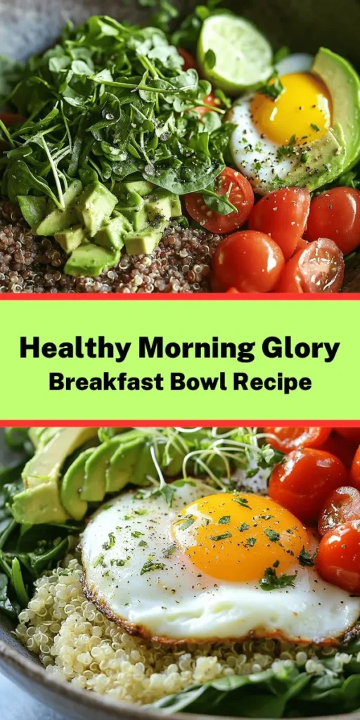 Start your day off right with this delicious Morning Glory Breakfast Bowl! Packed with protein and nutrients, it's a perfect blend of quinoa, creamy avocado, fresh tomatoes, and perfectly cooked sunny-side-up eggs. This easy recipe takes just 30 minutes to prepare and serves two. Drizzle with fresh lime juice and top with microgreens for an extra touch. Dive into this wholesome breakfast that’s sure to fuel your morning adventures!
