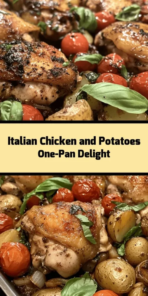 Savor the flavors of Italy with this delicious Savory Italian Chicken & Potatoes recipe! Perfect for a family dinner, it's made with juicy chicken thighs, tender baby potatoes, and vibrant cherry tomatoes. Seasoned with garlic, basil, and oregano, then roasted to perfection in balsamic vinegar and chicken broth, this one-pan wonder is easy to make and clean up. Garnish with fresh basil for an extra burst of flavor. Enjoy your culinary journey to Italy right in your kitchen!