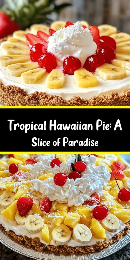 Indulge in a slice of paradise with this Tropical Hawaiian Pie Delight! This luscious dessert features a graham cracker and coconut crust filled with creamy, pineapple-infused goodness. Topped with fresh strawberries, bananas, and cherries, it’s a vibrant treat perfect for any occasion. Just mix, chill, and enjoy the tropical flavors that will transport you straight to Hawaii. Easy to make and sure to impress, this pie is a must-try for summer gatherings!