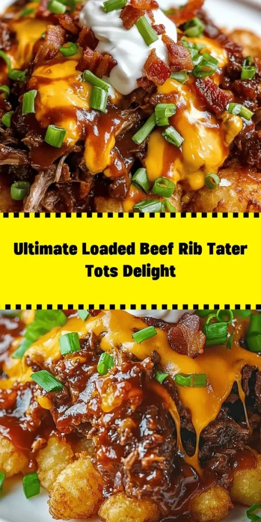 Indulge in the ultimate comfort food with these Loaded Beef Rib Tater Tots! Perfectly tender beef short ribs are shredded and mixed with crispy tater tots, BBQ sauce, and loads of cheese and bacon. This satisfying dish is baked until gooey and topped with a drizzle of sour cream and fresh green onions. A delicious twist on a classic snack, it’s perfect for game day or any gathering. Get ready to impress your friends and family with this mouthwatering recipe!