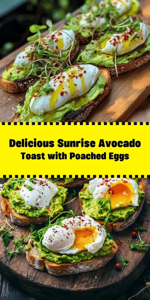 Start your day with this delightful Sunrise Avocado Toast topped with a perfectly poached egg and fresh microgreens! This recipe features ripe avocados mixed with olive oil and lemon juice, spread on crispy whole-grain bread, and finished with a soft poached egg. It's not only delicious but also nutritious! Perfect for brunch or a quick breakfast, this dish can be garnished with red pepper flakes for an extra kick. Enjoy a vibrant, healthy meal in just 20 minutes!