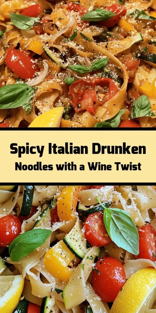Dive into a deliciously unique dish with these Italian Drunken Noodles! This recipe combines wide rice noodles with savory vegetables, aromatic garlic, and a spirited splash of Chianti wine for a perfect blend of flavors. Finished with fresh basil and Parmesan cheese, this dish is quick to prepare and ideal for any occasion. Serve it warm with lemon wedges for an extra zing. Get ready to impress your family and friends with this easy yet stunning meal!