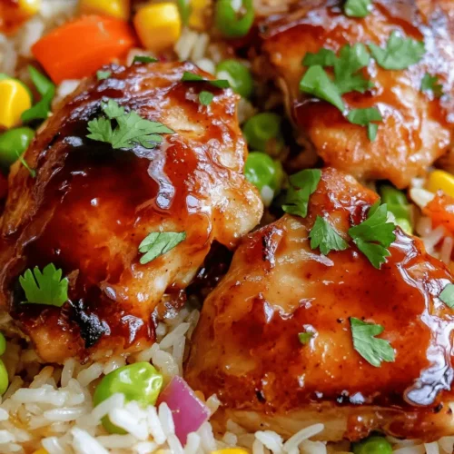 In the world of home cooking, few things are as appealing as a dish that combines convenience with flavor, and the One-Pan Honey BBQ Chicken Rice recipe does just that. This delightful meal is not only easy to prepare but also provides a satisfying mix of textures and tastes that will please even the pickiest of eaters. With tender chicken thighs, aromatic jasmine rice, and a sweet yet tangy honey barbecue sauce, this dish is a perfect choice for families or gatherings, offering both comfort and nutrition in every bite.