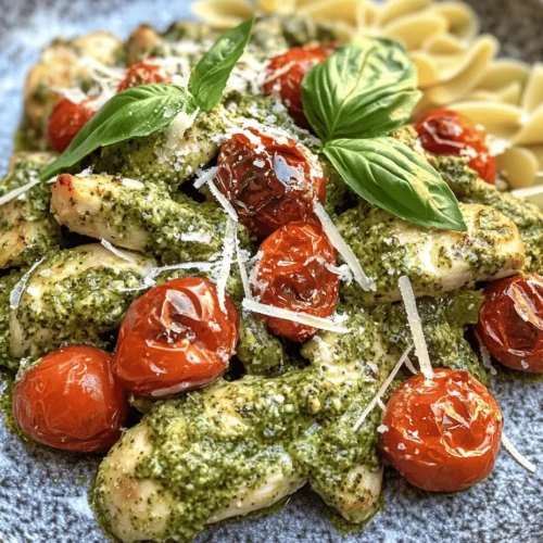 If you're on the hunt for a dish that combines ease of preparation with an impressive presentation, look no further than Creamy Pesto Chicken with Roasted Tomatoes. This delightful recipe marries tender, juicy chicken breasts with a rich, creamy pesto sauce, making it a favorite among home cooks and food enthusiasts alike. The addition of roasted cherry tomatoes not only adds a burst of color to the plate but also enhances the overall flavor profile, providing a sweet and tangy contrast to the creamy sauce.