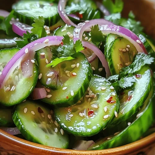If you're searching for a light, refreshing dish that packs a punch of flavor, the Crunchy Asian Cucumber Salad is your answer. This vibrant salad showcases the crisp, cool texture of cucumbers, harmoniously blended with a medley of fresh ingredients that celebrate the essence of Asian cuisine. Whether served as a side dish or an appetizer, this salad complements a wide array of dishes, from grilled meats to Asian-style stir-fries, making it a versatile addition to any meal.