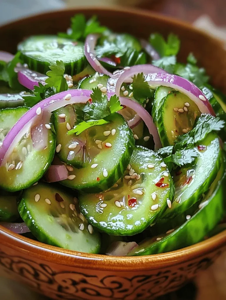 If you're searching for a light, refreshing dish that packs a punch of flavor, the Crunchy Asian Cucumber Salad is your answer. This vibrant salad showcases the crisp, cool texture of cucumbers, harmoniously blended with a medley of fresh ingredients that celebrate the essence of Asian cuisine. Whether served as a side dish or an appetizer, this salad complements a wide array of dishes, from grilled meats to Asian-style stir-fries, making it a versatile addition to any meal.