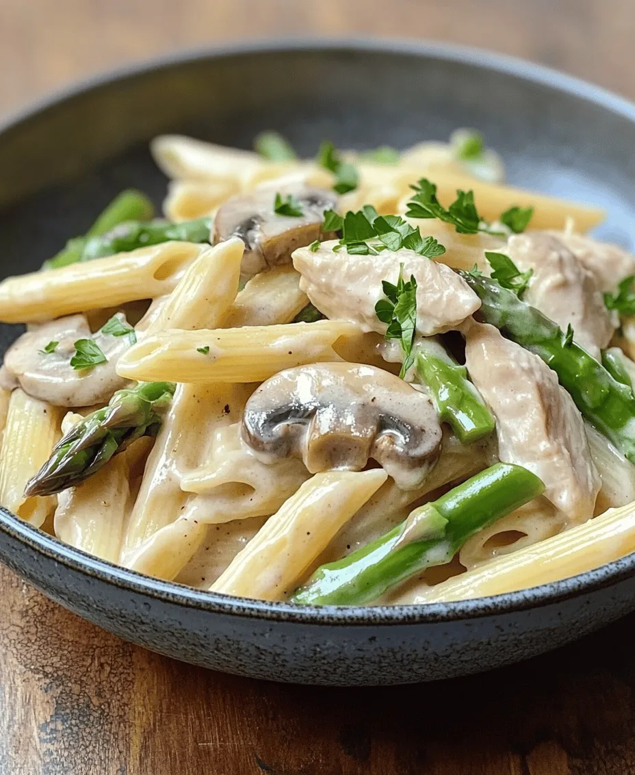 Welcome to the world of creamy indulgence with our Creamy Mushroom and Asparagus Chicken Penne! This dish is not just a meal; it’s a delightful escape into a comforting realm of flavors that combine the richness of cream, the earthiness of mushrooms, and the fresh crunch of asparagus. Perfectly cooked penne pasta serves as the canvas for this culinary masterpiece, making it an ideal choice for busy families, pasta enthusiasts, and home cooks seeking a quick yet satisfying weeknight dinner.