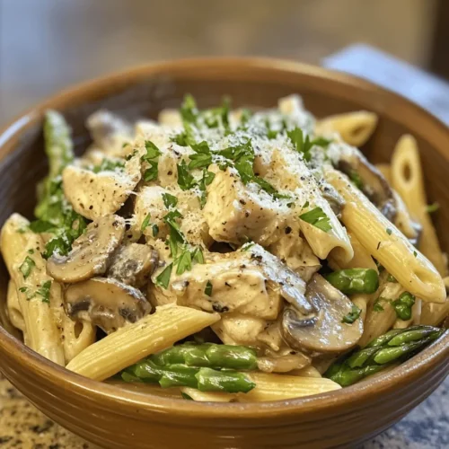 Welcome to the world of creamy indulgence with our Creamy Mushroom and Asparagus Chicken Penne! This dish is not just a meal; it’s a delightful escape into a comforting realm of flavors that combine the richness of cream, the earthiness of mushrooms, and the fresh crunch of asparagus. Perfectly cooked penne pasta serves as the canvas for this culinary masterpiece, making it an ideal choice for busy families, pasta enthusiasts, and home cooks seeking a quick yet satisfying weeknight dinner.