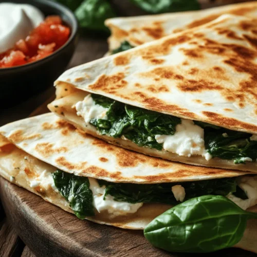 Welcome to a culinary adventure that celebrates the vibrant flavors and textures of our Spinach and Feta Quesadillas Delight. This recipe is a perfect harmony of earthiness and creaminess, combining the fresh taste of spinach with the tangy richness of feta cheese, all enveloped in the gooey, comforting embrace of mozzarella. Whether you're looking for a quick lunch, a satisfying snack, or a light dinner option, these quesadillas are not only easy to make but also packed with nutritional goodness that will please your palate and fuel your day.