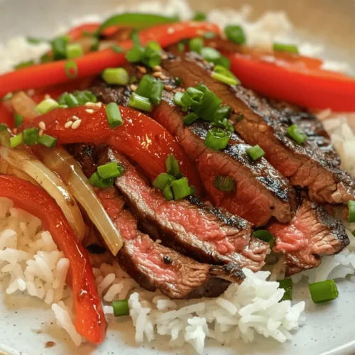 Sizzling Pepper Steak with Onions is not just a dish; it’s an experience that ignites the senses and celebrates the art of stir-frying. This vibrant and delicious recipe combines tender flank steak with colorful bell peppers and sweet onions, resulting in a dish that is as visually appealing as it is flavorful. Whether you’re looking to impress guests at a dinner party or simply seeking a quick and satisfying meal for a busy weeknight, this recipe fits the bill perfectly.