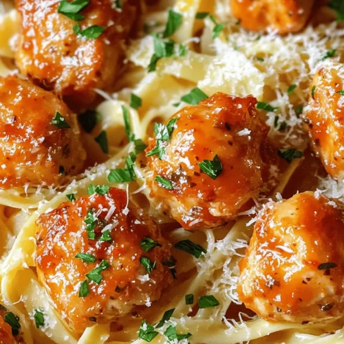 Welcome to a culinary experience that combines the simplicity of weeknight dinners with the indulgence of a gourmet meal – Garlic Butter Chicken Bites with Savory Creamy Parmesan Pasta. This dish encapsulates the essence of comfort food, making it an ideal choice for busy families and food enthusiasts alike. From the moment the garlic hits the pan, the aroma fills your kitchen, inviting everyone to gather around the dining table.