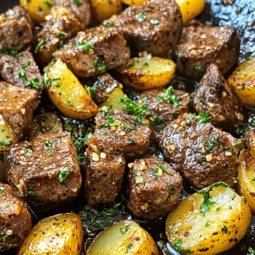 Sizzling Garlic Butter Steak and Potatoes Skillet is more than just a meal; it is an experience that brings together the rich, robust flavors of tender sirloin steak and the earthy goodness of baby potatoes, all enveloped in a decadent garlic butter sauce. This dish is not only a feast for the taste buds but also a visual delight, with its vibrant colors and inviting aroma wafting through the kitchen. Perfect for a quick weeknight dinner or a special occasion, this recipe embodies comfort food at its finest, promising to satisfy even the most discerning palates.