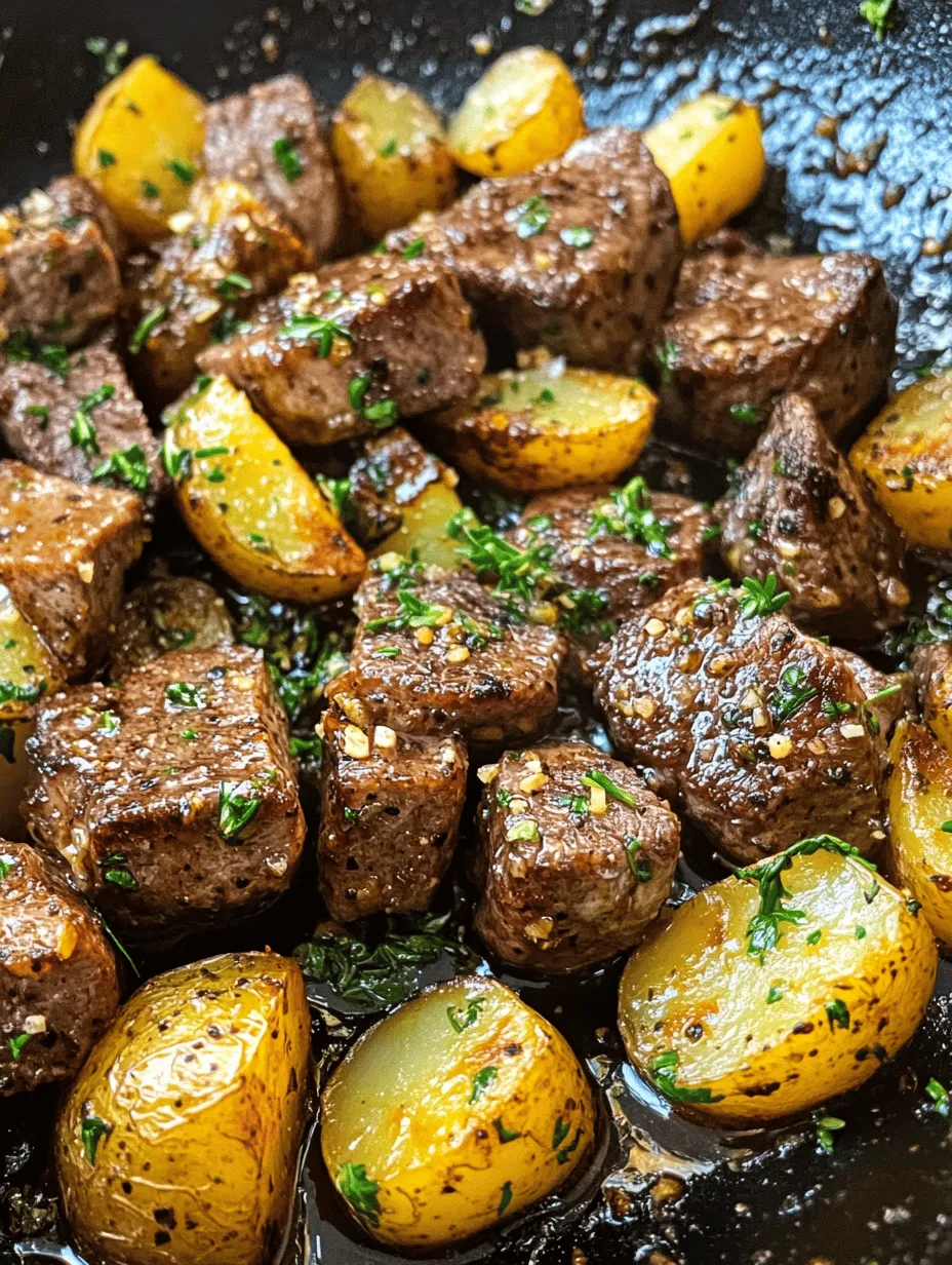 Sizzling Garlic Butter Steak and Potatoes Skillet is more than just a meal; it is an experience that brings together the rich, robust flavors of tender sirloin steak and the earthy goodness of baby potatoes, all enveloped in a decadent garlic butter sauce. This dish is not only a feast for the taste buds but also a visual delight, with its vibrant colors and inviting aroma wafting through the kitchen. Perfect for a quick weeknight dinner or a special occasion, this recipe embodies comfort food at its finest, promising to satisfy even the most discerning palates.